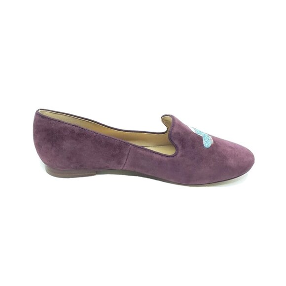 Talbots Purple Suede Loafers Embroidered Tea Set Flat Shoes Leather Womens US 7M - Picture 2 of 9